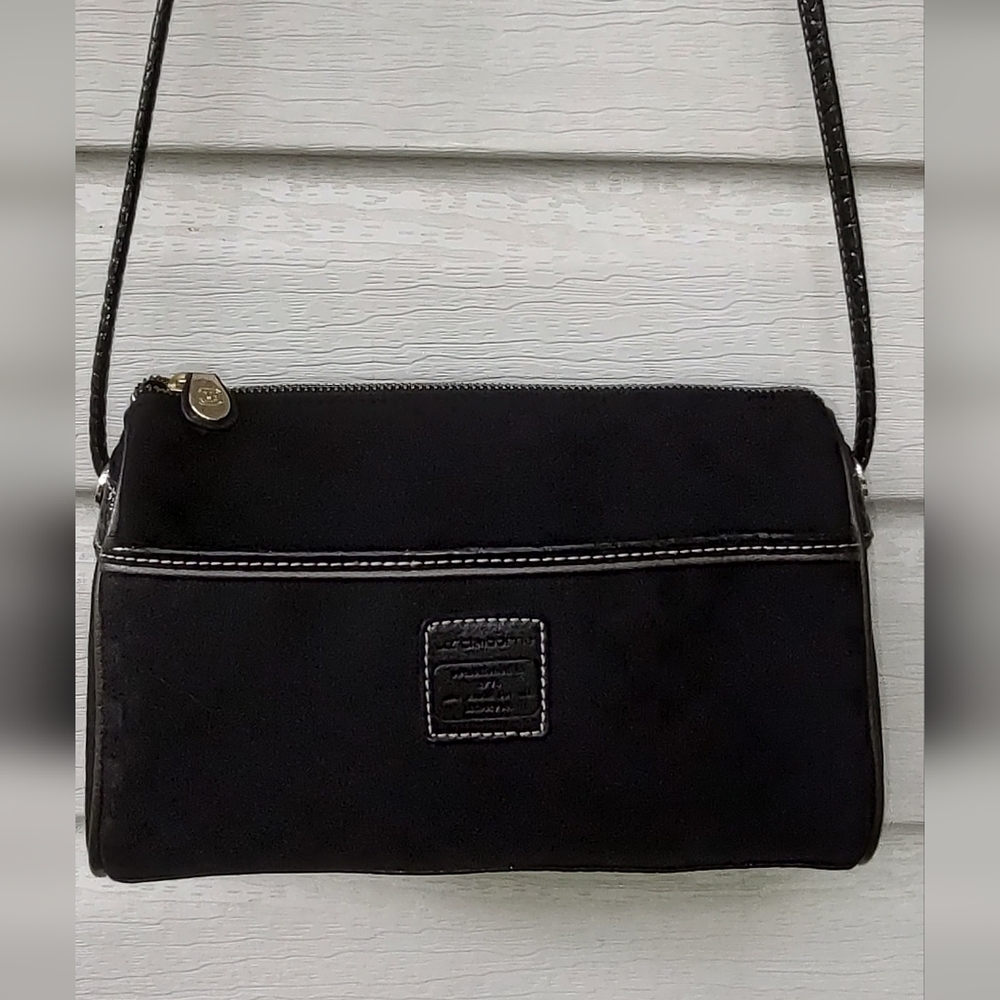 liz Claiborne Vintage Crossbody Purse, Black w Faux Patent Leather Accents